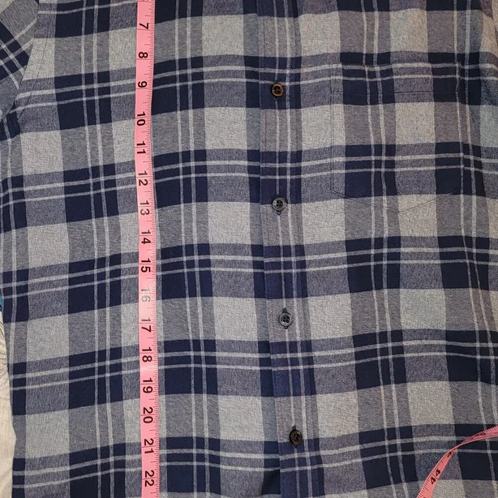 Nordstrom Men's Shop Slim Fit Flannel Long Sleeve Shirt Medium Blue / Grey Plaid - Picture 10 of 15